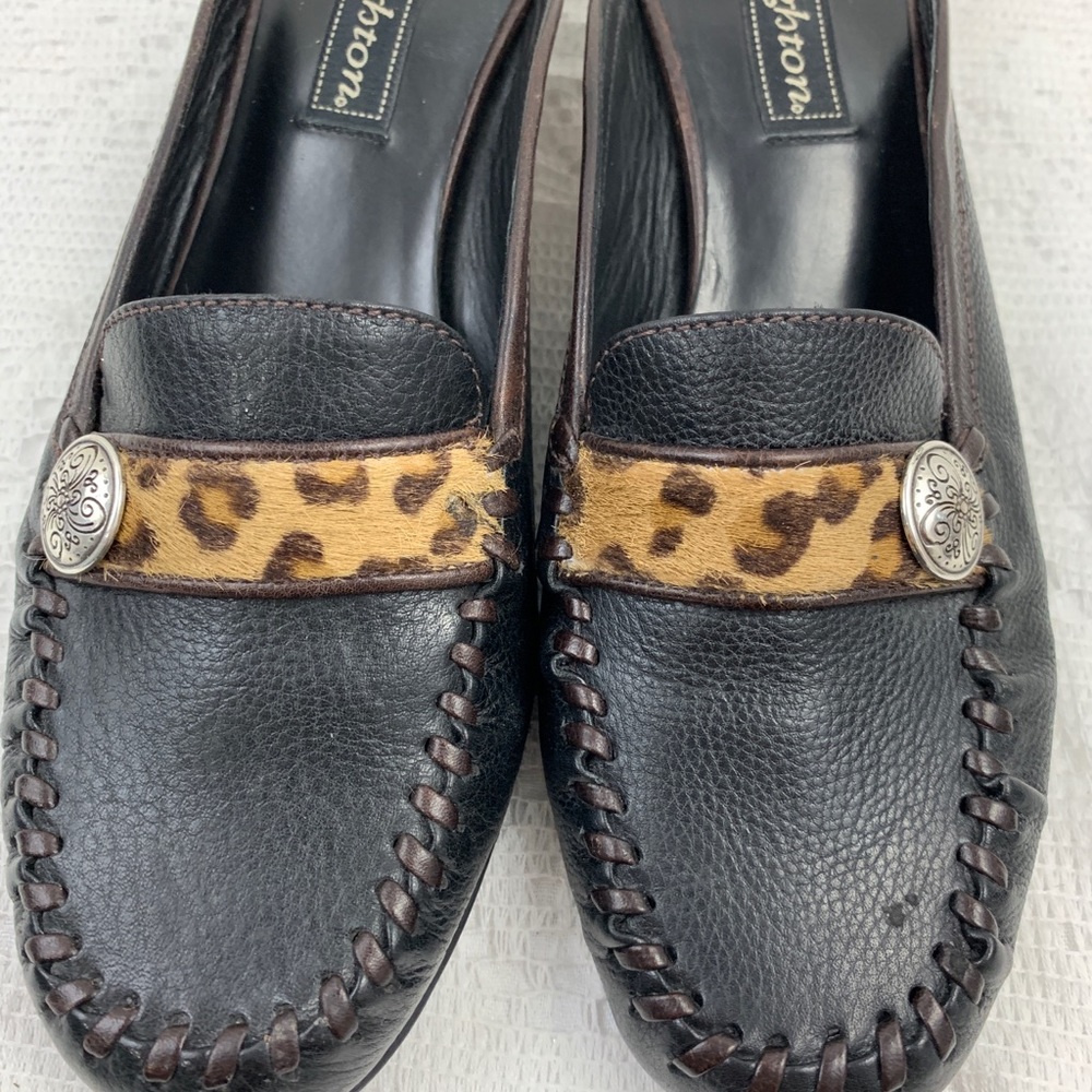 Brighton Leather Black Loafer Slip on Mules Heels - Picture 8 of 8
